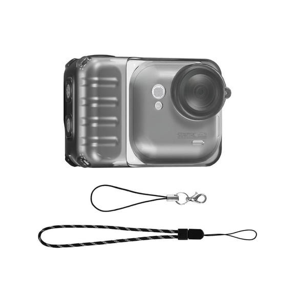 TPU Protective Case for Insta360 Go Ultra Camera With Anti-loss Strap and Lens Cap Full-Body Shockproof Protective Case (Matte Black)