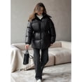 thumbnail image 4 of Womens Long Padded Jacket Coat - Midweight Long Parka Length Hooded Zipper Snow Winter Jackets for Women Black L, 4 of 9