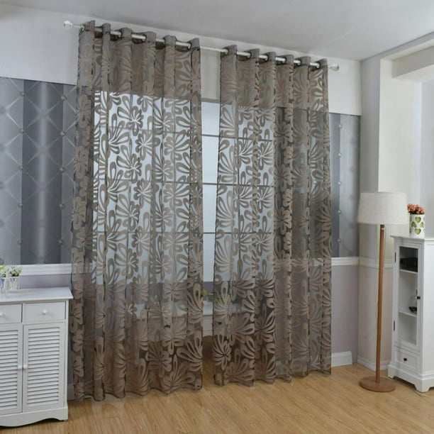 2 Piece 3d Semi Sheer Voile Window Treatment Fl Curtain Grommet Panels Jacquard Curtains For Bedroom Living Room 45 X 98 Com 2 Piece 3d Semi Sheer Voile Window, Do You Double Width Curtains For Living Room In Philippines