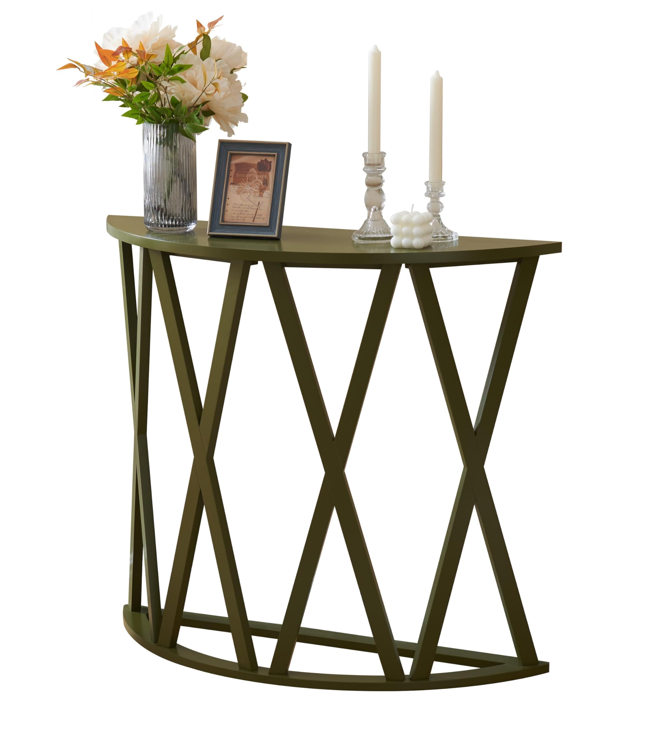 Kings Brand Furniture Vienna Half Moon Wood Console Table for Entryway, Accent Sofa Table for Living Room, Hallway, Foyer, Entrance, Avocado