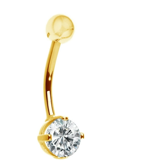 14k Solid Yellow or White Gold Belly Button Navel Ring CZ Cubic Zirconia Body Art
