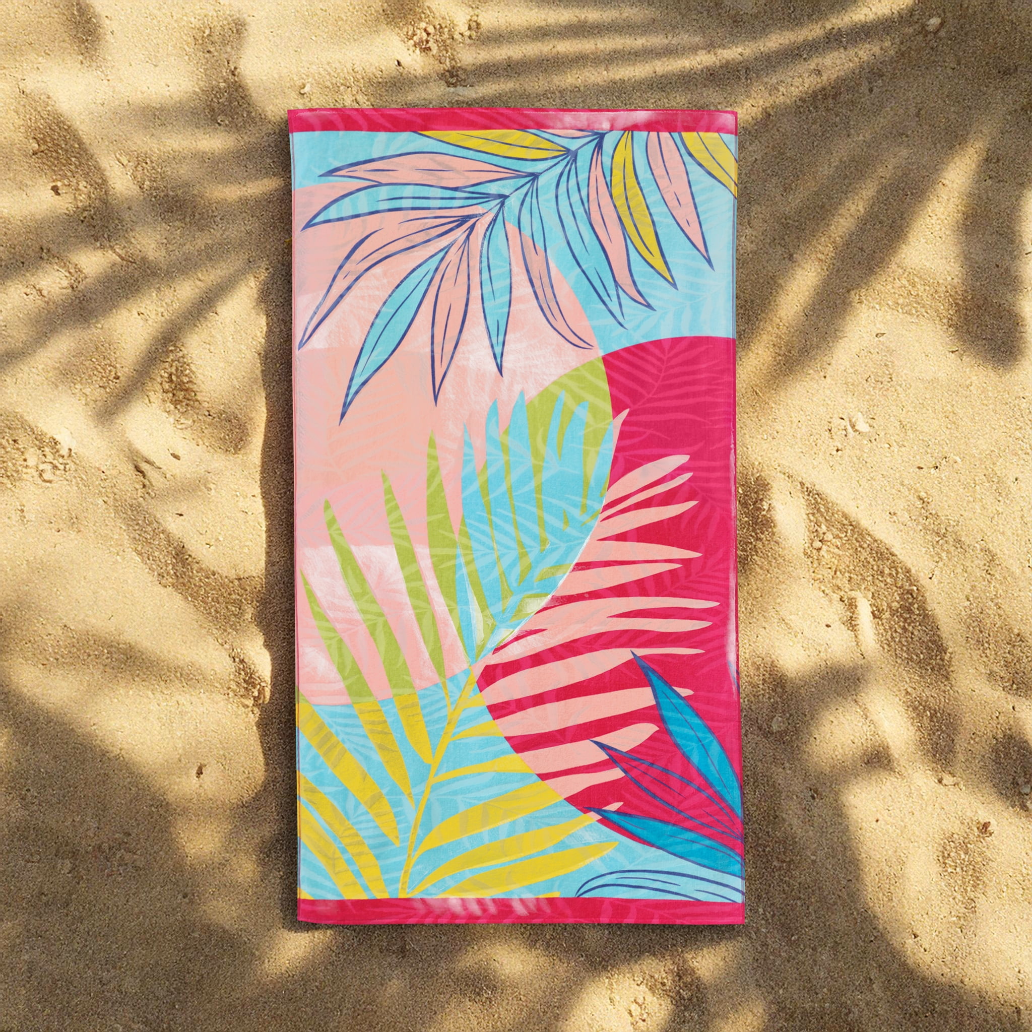 Better Homes & Gardens Oversized Printed Palm Coral 100% Cotton Velour Beach Towel, 38” x 72"