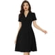 thumbnail image 1 of Vestidos estilo swing retro vintage de manga corta con cuello en V y botones para mujer de los años 50 Negro M, 1 of 5