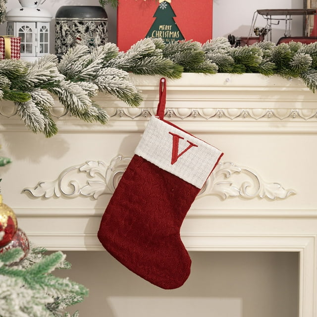 XYAIYT Christmas Decorations Knitted Wool Embroidered Letter Christmas Stocking Gift Bag with Acrylic Medium Thickness Spacious Design Sturdy Hanging Loop for Mantel Tree Home Holiday 8.7x11.8IN Red