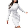 thumbnail image 1 of Kcodviy Women Dress Knit Turtleneck Plus Size Dresses for Women Long Sleeve Solid Color Deep V Dress Slim Sweater Fall Winter Long Dresses for Women Dress, 1 of 7