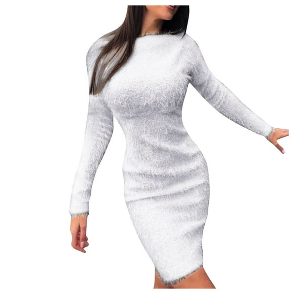 TJAZFJPA Dress Form Mannequin Women's Dress Ladies Autumn Winter Knit Turtleneck Long Sleeves Solid Color Slim Plush Sweater Dress Work Dress Long Sleeve Maternity Dress