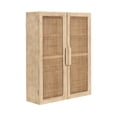 thumbnail image 4 of Kate and Laurel Ori Transitional Cane Two-Door Wall Cabinet, 22 x 7 x 28, Natural Wood, Decorative Rattan Over-the-Toilet Storage Cabinet with Three Shelves for Bathroom Decor or Living Room Display, 4 of 9