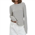 thumbnail image 2 of Camiseta de Larga A Rayas para Mujer, Cuello Redondo, Corte Holgado Gris S, 2 of 10
