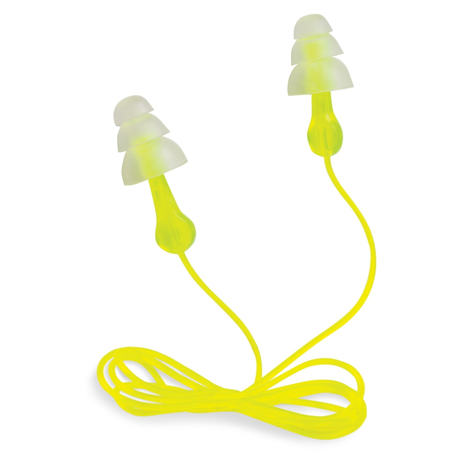 Peltor Sport Tri-Flange Corded Reusable Earplugs, Neon Yellow, NRR 26 dB, 3 Pairs