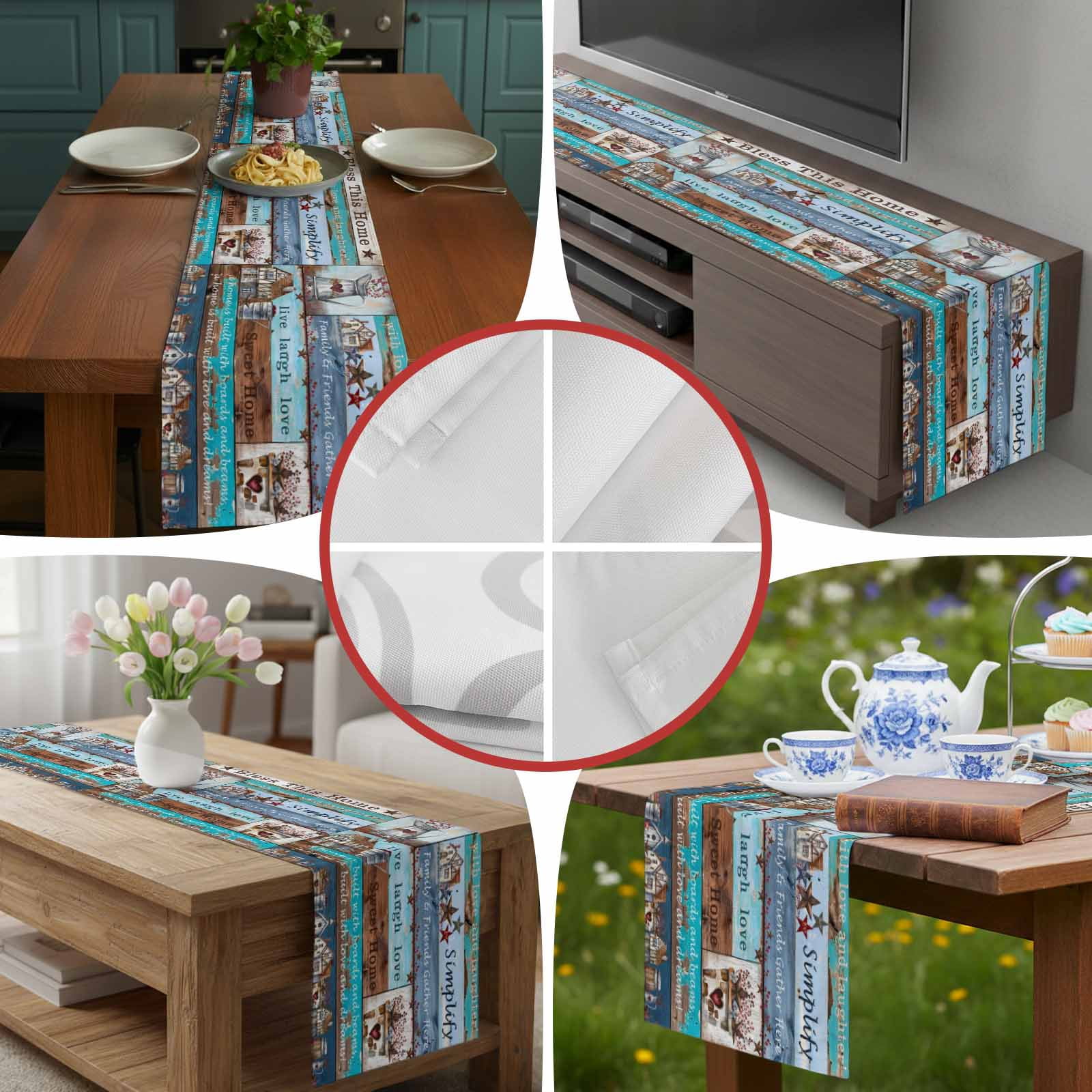 Star Bless This Home Star Table Runner 90 Inches Long, Vintage Watercolor Farm Wood Grain Table Runners Tabletop Scarf Kitchen Dining Tables Decoration for Home Party Indoor Outdoor