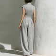 thumbnail image 2 of Morttic Women's Stylish Solid Color Slim Fit Stand Collar Cap Sleeve Jumpsuit – High-Waist Wide Leg with Side Pocket Light Gray，XS, 2 of 3