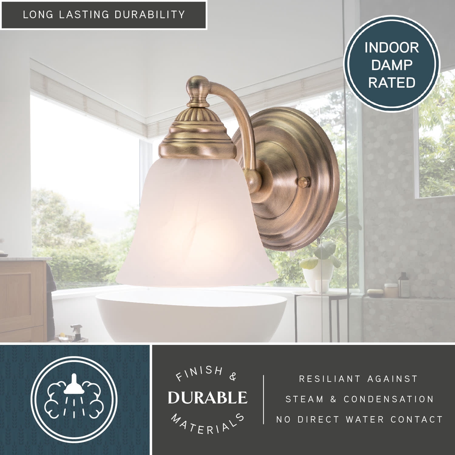 Standford 1 Light Brass Bathroom Wall Fixture