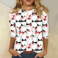 thumbnail image 2 of Valentine's Day T-Shirt for Women Loose 3/4 Sleeve Heart Print Shirts Casual Crew Neck Blouses Three-quarter Sleeve Pullover Top, 2 of 5
