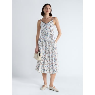Free Assembly Women's Linen Blend Sleeveless Belted Midi Dress, Sizes XS-XXL
