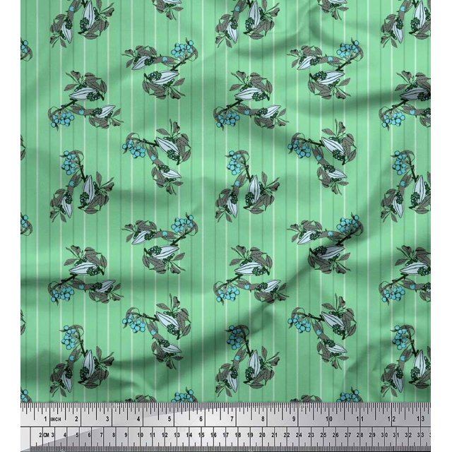 Soimoi Silk Fabric Star & Owl Bird Decor Fabric Printed Yard 42 Inch Wide