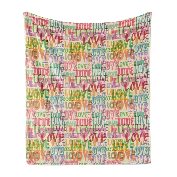 Love Soft Flannel Fleece Throw Blanket, Colorful Romance Theme Typography Different Styles Marriage Engagement Inspirations, Cozy Plush for Indoor and Outdoor Use, 50" x 60", Multicolor, by Ambesonne