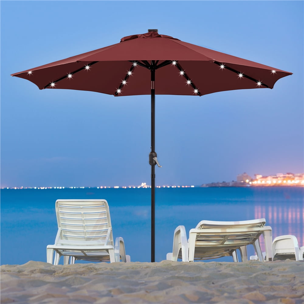 Renwick 9ft Outdoor Market Patio Umbrella with 32 LED Lights, Burgundy