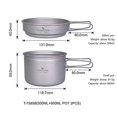 thumbnail image 2 of usharedo Titanium Pot Pan Set with Folding Handle Outdoor Camping Soup Pot Bowl Frying Pan Mess Kit Picnic Cookware Ti1585B, 2 of 5