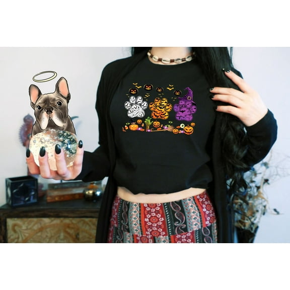 Squishy Faces French Bulldog Halloween PawPrints Tee Halloween Short Sleeve Dog lover Gift - Medium