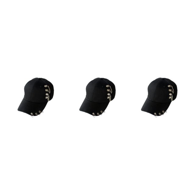 Thinsony Hip Hop Baseball Cap With Ring Decor For Stylish Look Cotton Ring Baseball Hat Fits All Head Shape Comfortable Chain Black 3Set