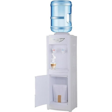 Hot & Cold Top Loading Water Dispenser, 5 Gallon Water Cooler Dispenser with Child Safety Lock, Removable Drip Tray and Storage Cabinet, Ideal for Home Office Use, White