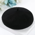thumbnail image 2 of Baberdicy Beret Women New Solid Color Adjustable Wool Beret Wool Warm Hat In Autumn And Winter Beret Hat Black, 2 of 3