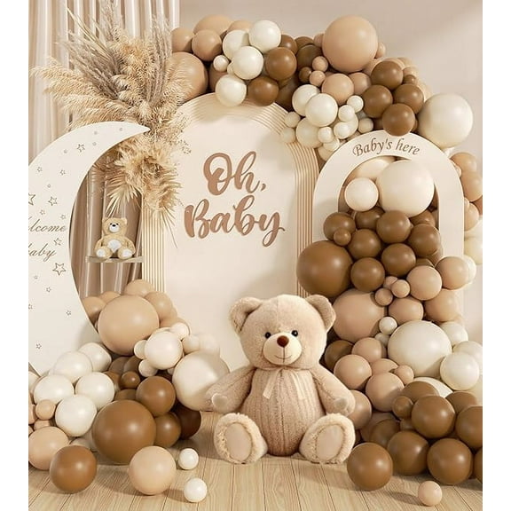140 Pack Neutral Balloon Arch Garland Kit, 5/10/12/18 Inch Brown, Beige, Nude, and Tan Latex Balloons for Baby Shower, Birthday, Bear Theme, Boho, and Neutral Party Decorations