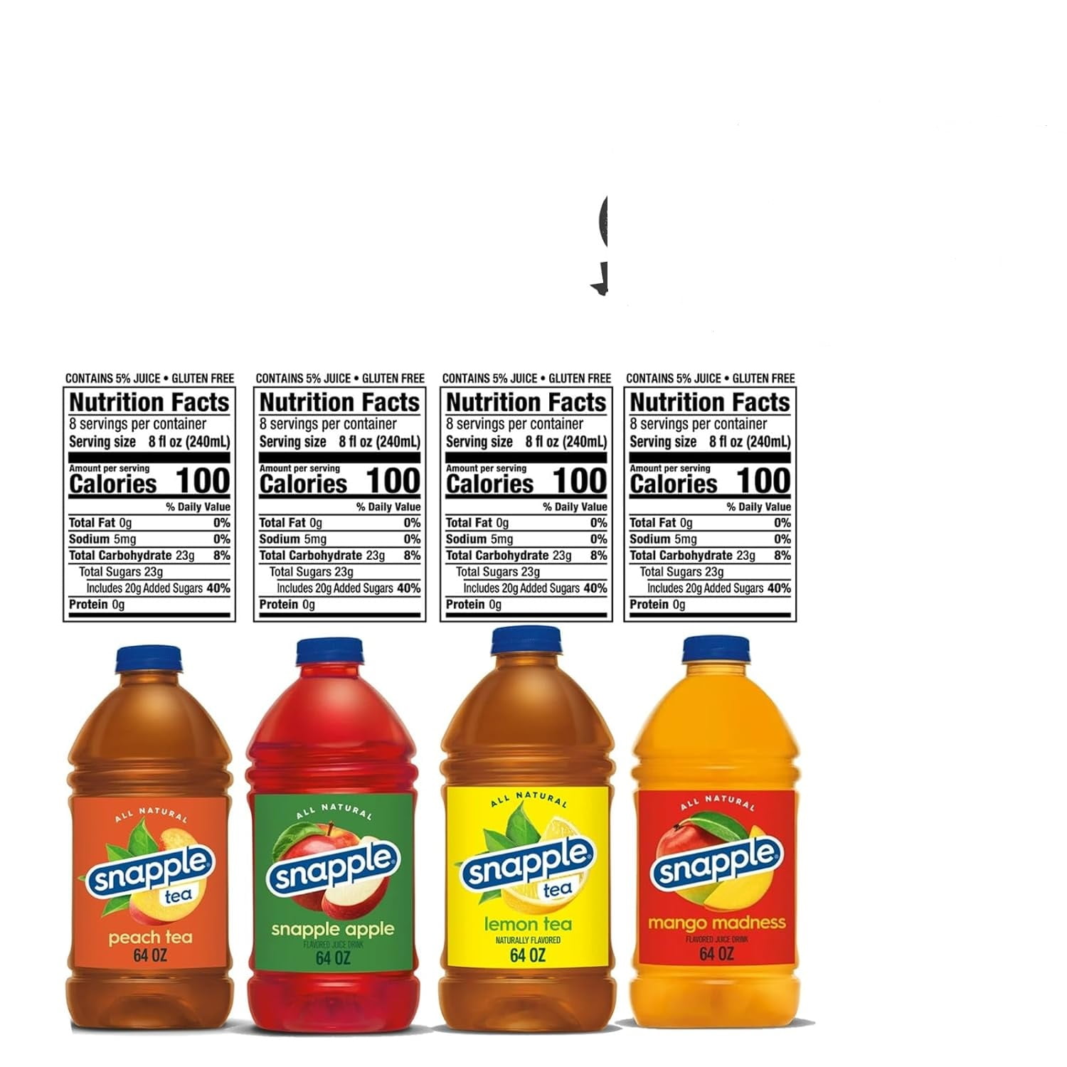 Snapple Varity Collection All Natural Fruit Juice Drink,Gluten Free 64 fl oz Plastic Bottles, 4-Pack