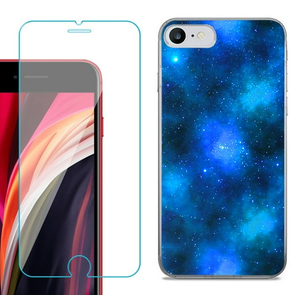 Slim-Fit Fashion Gel Phone Case for iPhone SE 2022, with Tempered Glass Screen Protector, by OneToughShield ® - Cosmos/Stars