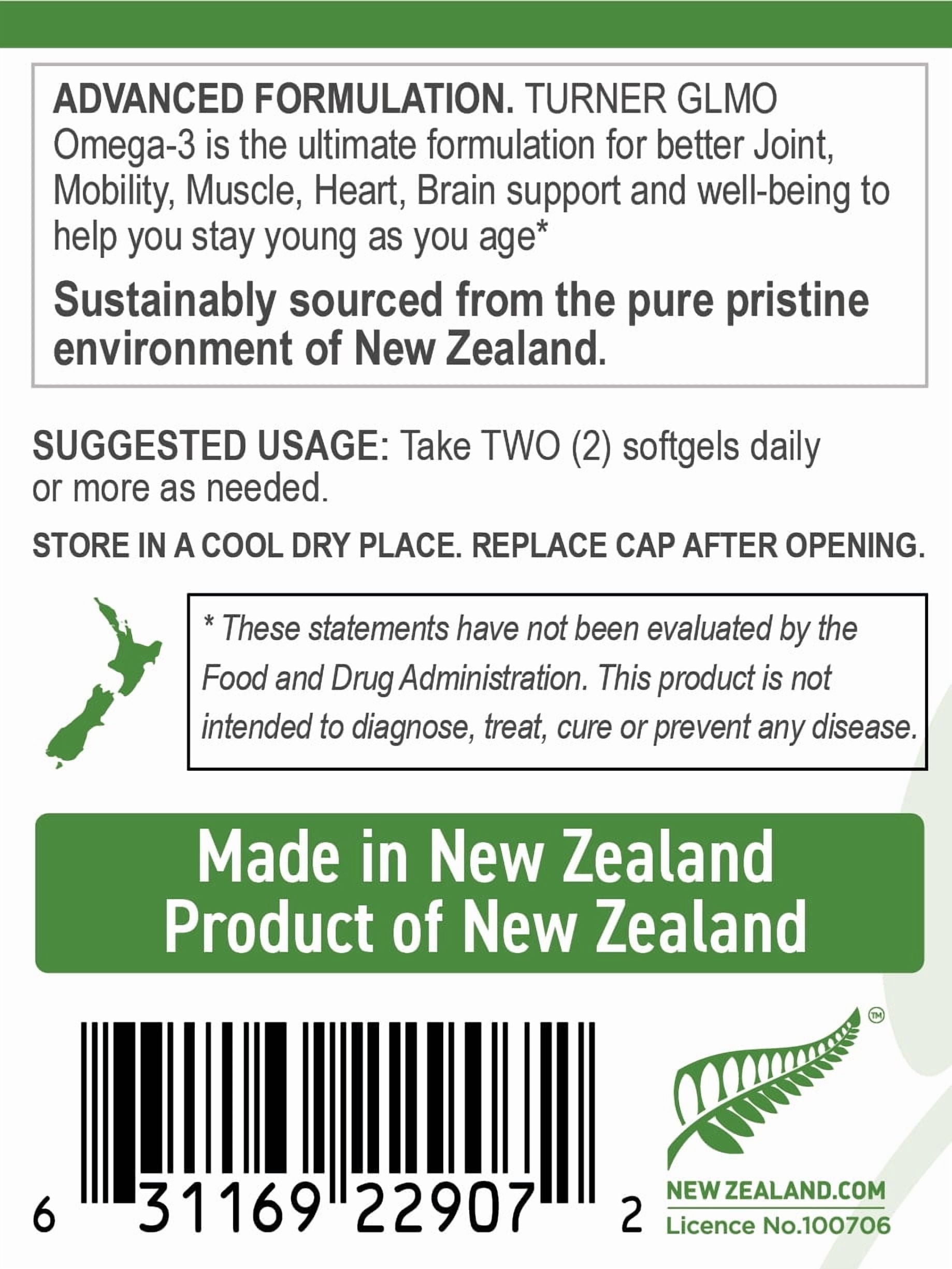 TURNER Green Lipped Mussel Oil Omega 3 Supplement Capsules, 2 Pack, 120 Count