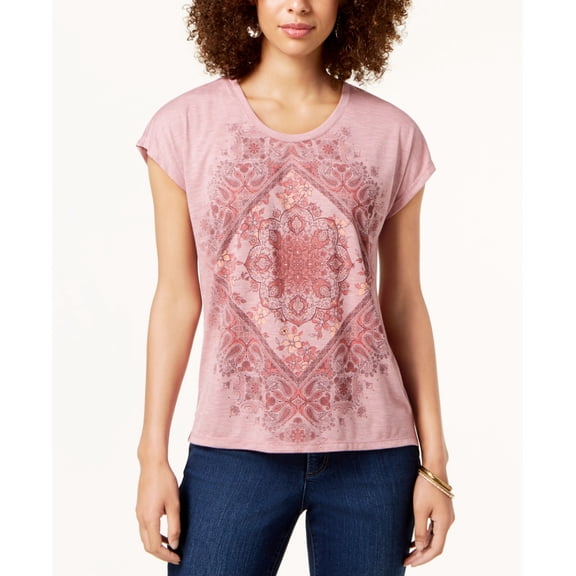 Style & Co Petite Graphic Print T-Shirt Mauve Medalion PS