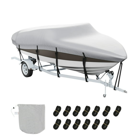 KFFKFF Boat Cover for 17'-19' Boats, Includes Engine Guard & Secure Buckle Straps, Crafted from 600D PU-Coated Oxford Fabric, Suitable for V-Hull, Tri-Hull, Runabouts, Bass, and Fish Ski Boat