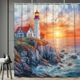 thumbnail image 5 of Coastal Nautical Lighthouse Shower Curtain, Sunset Coastal Ocean Sailboat Beach Seasides Shower Curtain, Blue Sky Polyester Fabric Waterproof Bathroom Decor with Plastic Hooks, 72X72in, 5 of 5