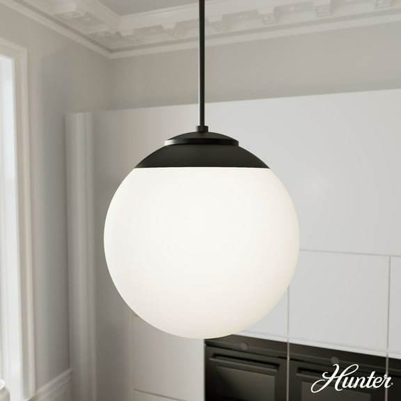 Hunter - Hepburn 3-light Matte Black, Medium Size Pendant Light, Dimmable, Mid Century Modern Style, Globe Shaped, for Bedrooms, Dining, Living Rooms - 19852