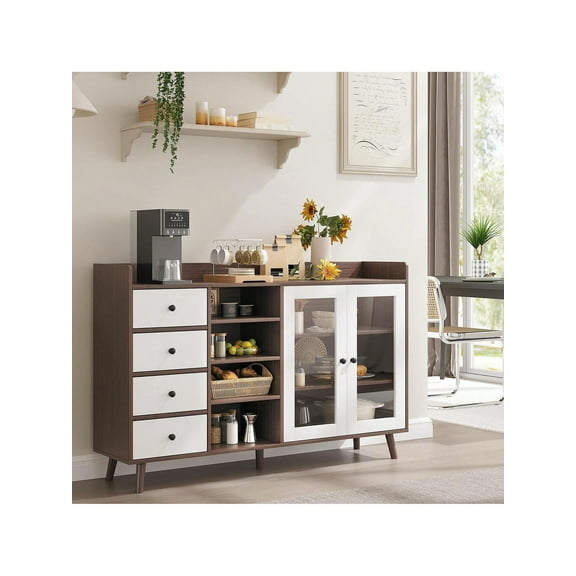 Studyset 55" Buffet Cabinet With Storage,Wood Coffee Bar Station With Adjustable Shelves With Drawer And Doors,Kitchen Storage Cabinet Table Accent Cabinet Kitchen Storage Cabinet Coffee Bar