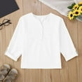 thumbnail image 2 of Big Kid Linen Shirts For Girl 3/ 4 Sleeve V Neck Blouses Buttons Loose Fit T Shirts Solid Color Summer Holiday Tops like A Girl Top Teenage Tops And Blouses Girls 5t Long Sleeve 11-12 Years White, 2 of 7