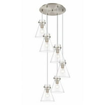 Innovations Lighting  Newton Cone - 6 Light 8" Cord Hung Multi Pendant - 14" Canopy Clear/Brushed Satin Nickel