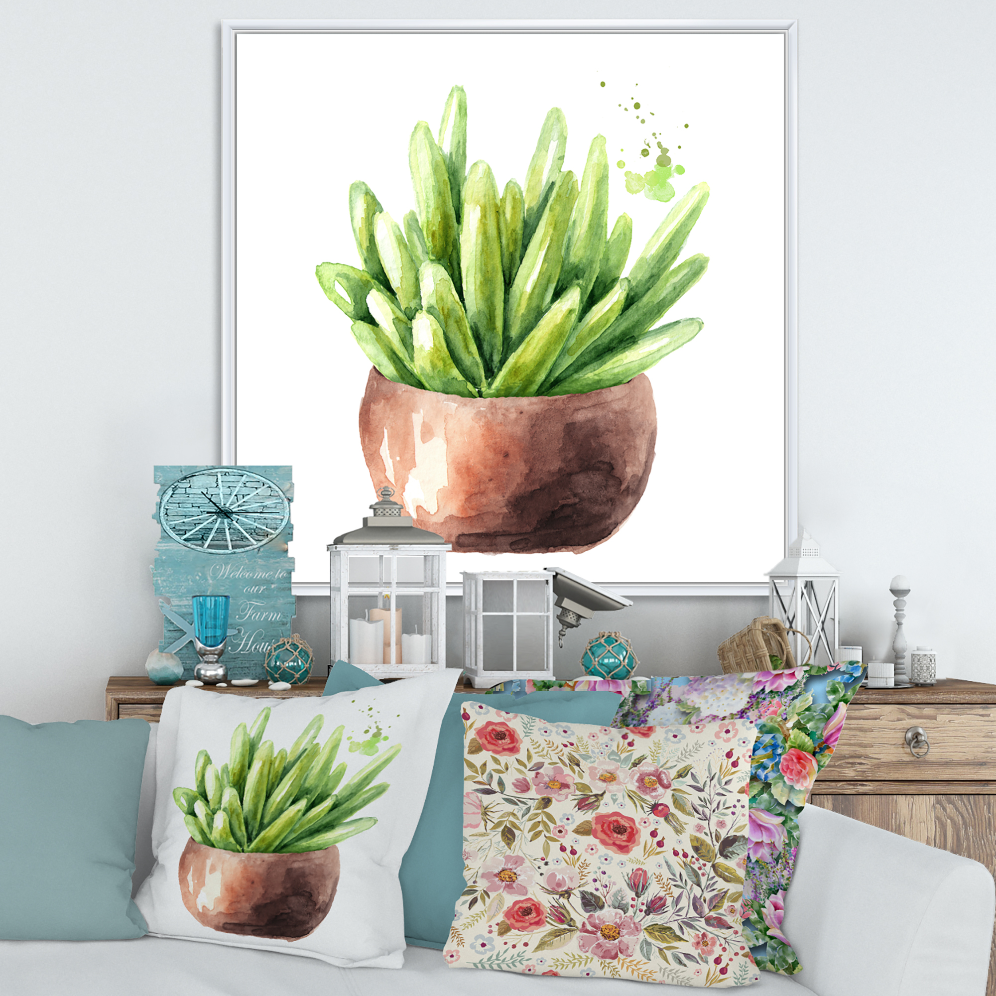 Designart 'Succulent Flower In Terracotta Clypot I' Traditional Framed Canvas Wall Art Print