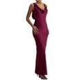 thumbnail image 2 of Robe Élégante d'Été en Satin pour Femme, Dos Nu, Sans Manches, Col Bénitier, Soirée, Formelle, Maxi, Rose Rouge, P, 2 of 9