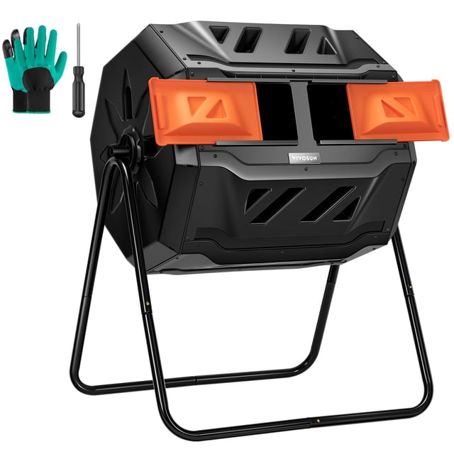 Cubo de abono VIVOSUN Outdoor Tumbling de 43 galones con guantes de jardín