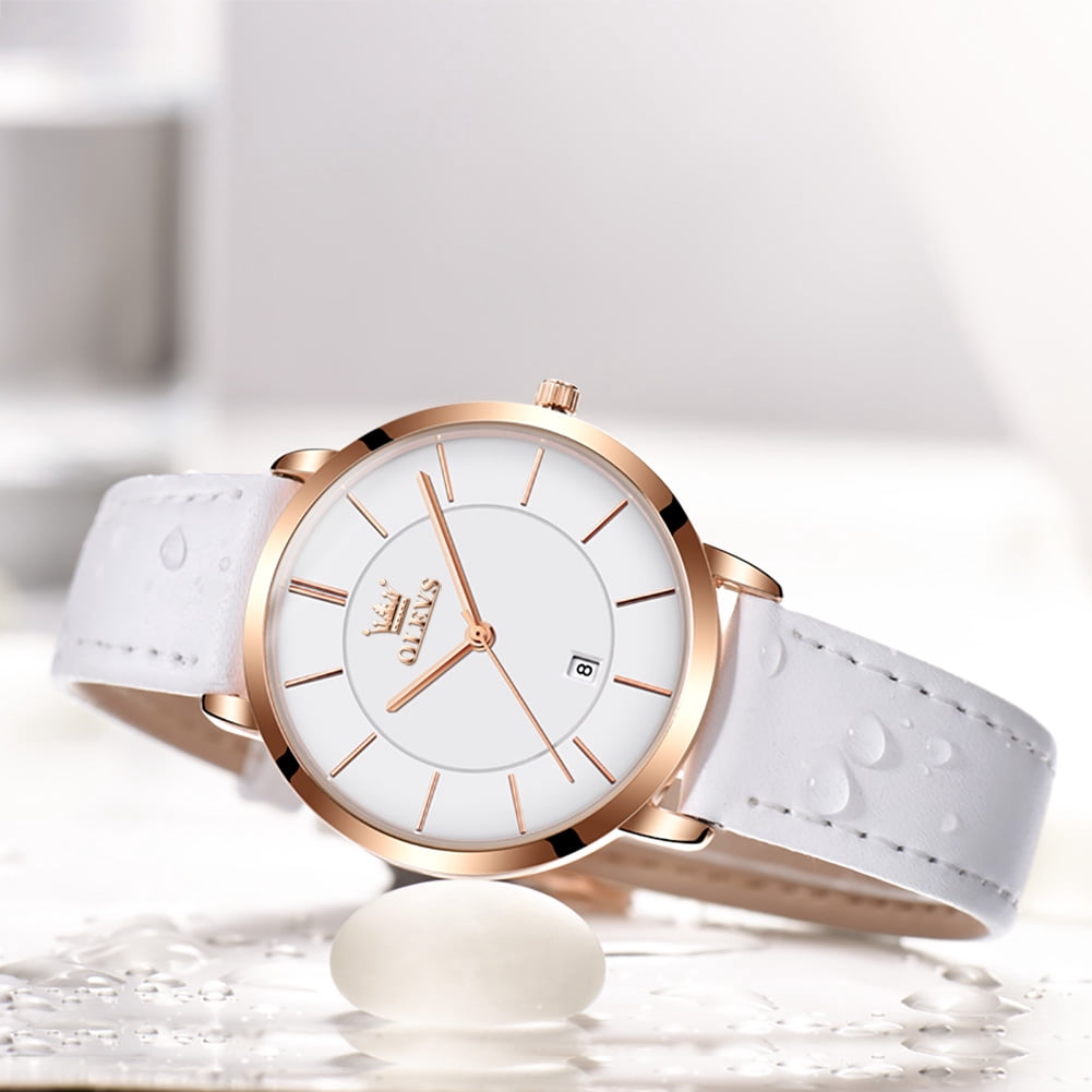 OLEVS Watches for Women Waterproof Womens Wristwatches Analog Quartz Ultra Thin Watches Leather Strap Watches with Date Calendar Ladies Watches Gifts Reloj para Mujer