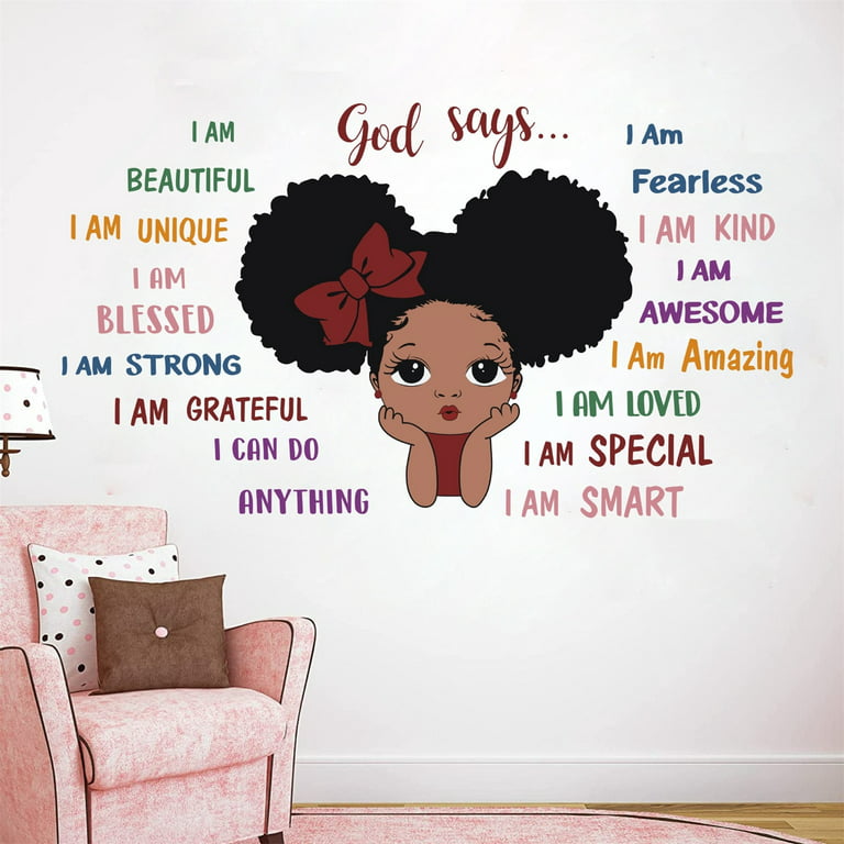 Thsue Black Girl Magic Inspirational Quote Wall Decal for Girls Bedroom, Positive Motivational Saying Butterfly African American Wall Sticker Vinyl