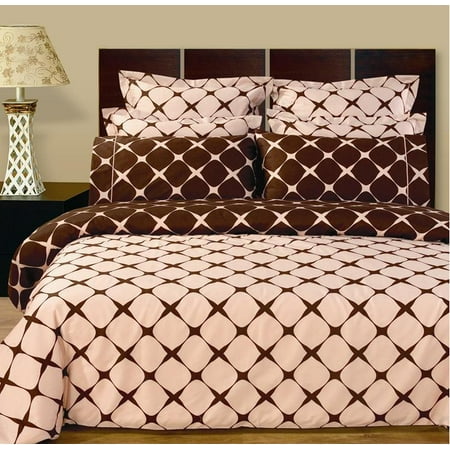 Bed Queen Chocolate Soft 100% Cotton Bed in a Bag Set, 8 Piece Blush & Chocolate Duvet Cover & Sheet Set - Queen ()