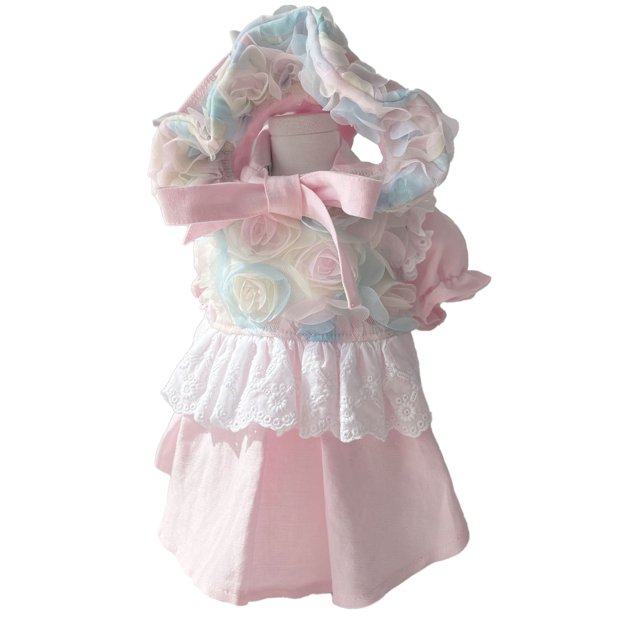 Vestido para mascotas Malla Decoración de flores Vestido transpirable con volantes para perros para mascotas Fiesta diaria al aire libre Rosa