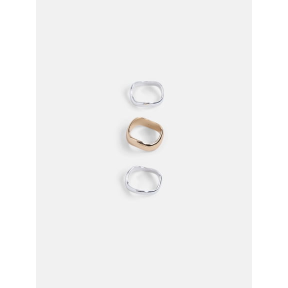 Scoop Women's Mixed Metal Sculpted Band Rings, 3 Pieces