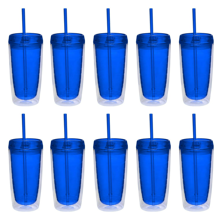 Plastic Insulated Tumblers 16 oz. Set of 10, Bulk Pack - Perfect for  Smoothies, Iced Coffee, Soda, Other Beverages - Blue