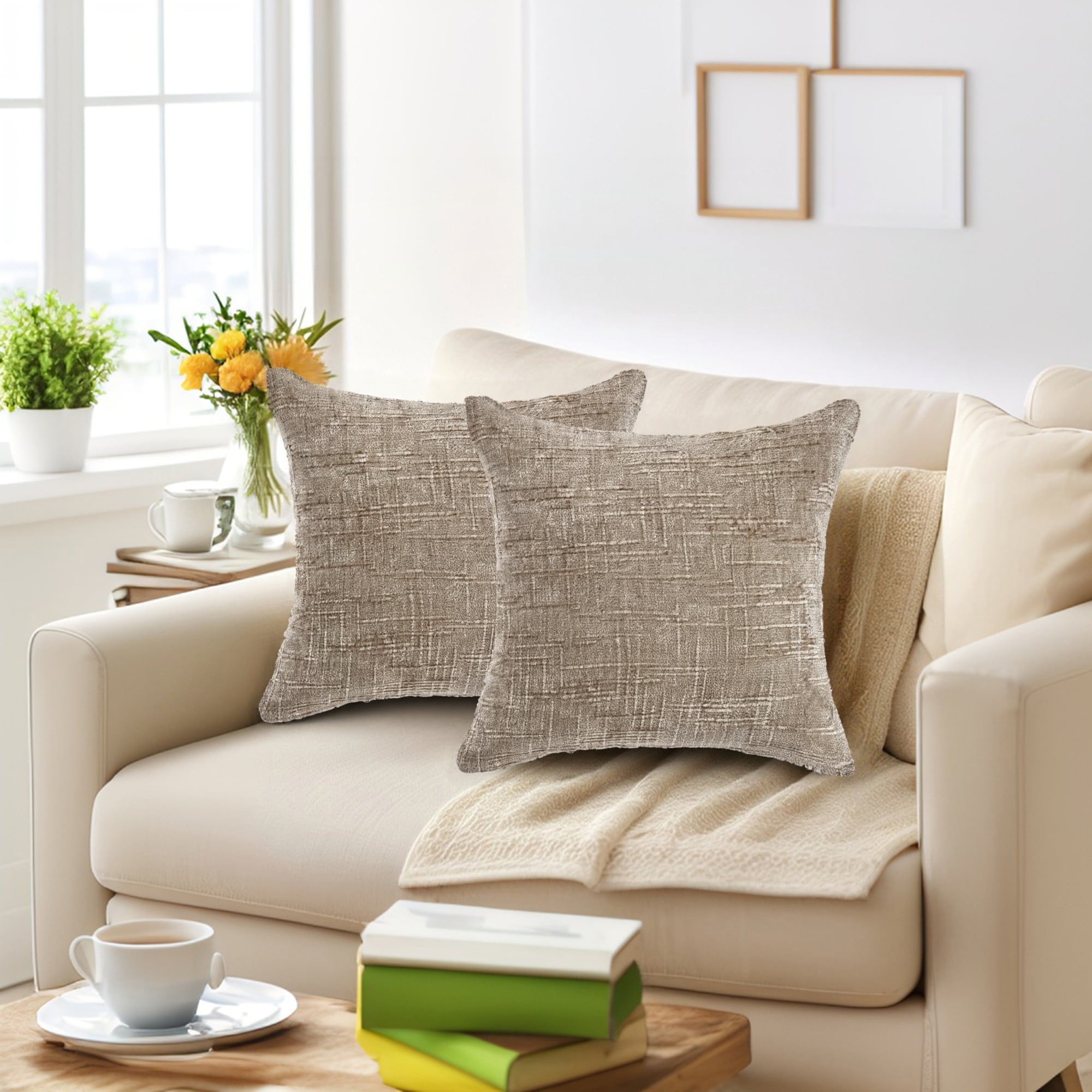 Unique Bargains Decorative Chenille Throw Pillow Covers Pack of 2 Brown 18" x 18"