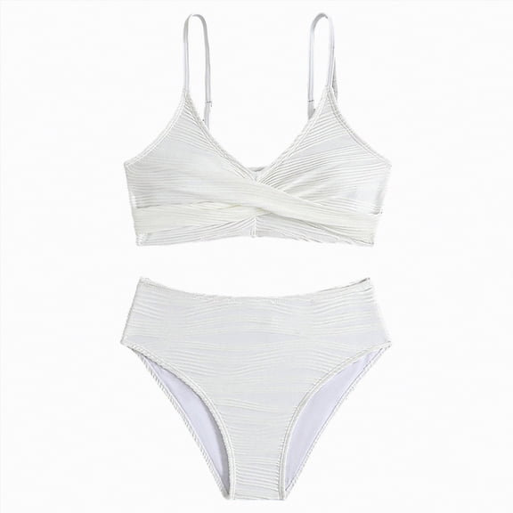 Godom Girls' 2 Piece Ditsy Floral Print Knot Front Ruched Triangle Bikini Swimsuit,White