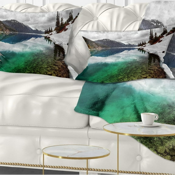 Designart Clear Lake Pine Trees and Mountains - Landscape Printed Throw Pillow - 12x20