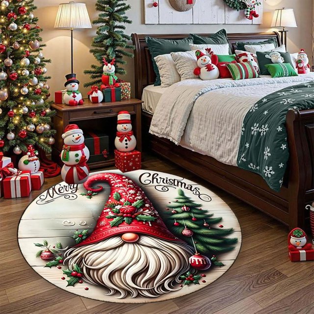 Feltree Christmas Round Rug for Living Room Bedroom, Holiday Decor Non-Slip Mat, 23.6 Inch Blue Reindeer Star Pattern, Festive Floor Carpet for Sofa Coffee Table
